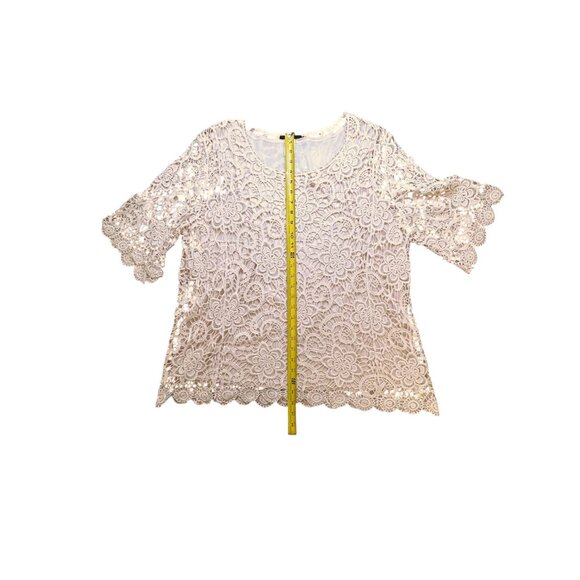 Lace Floral Crochet 3/4 Sleeve Top For Women Jennie & Marlis 2X Beige Boho - Picture 6 of 7
